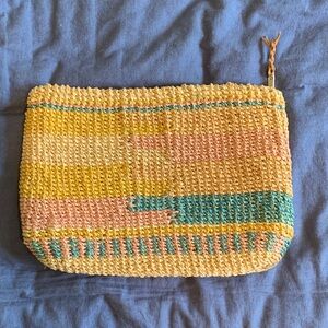 Sisal Vintage Clutch Purse Yellow & Teal Straw Zip Pouch